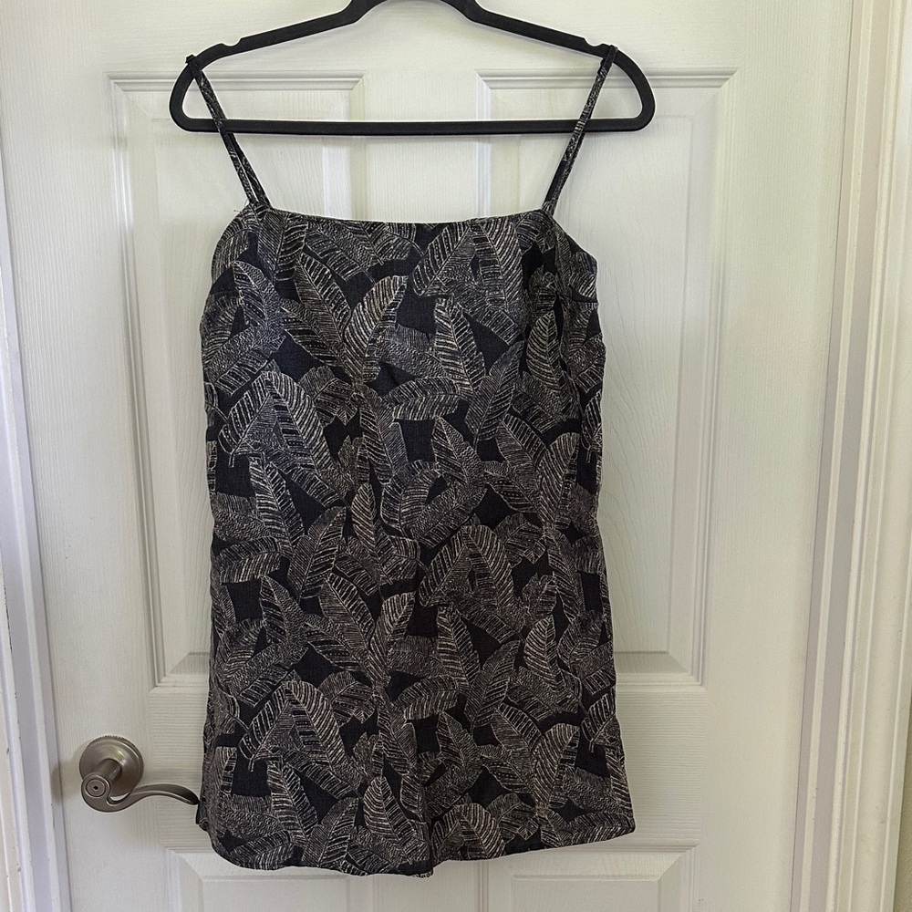Faherty Black and Cream Leaf Print Mini Dress